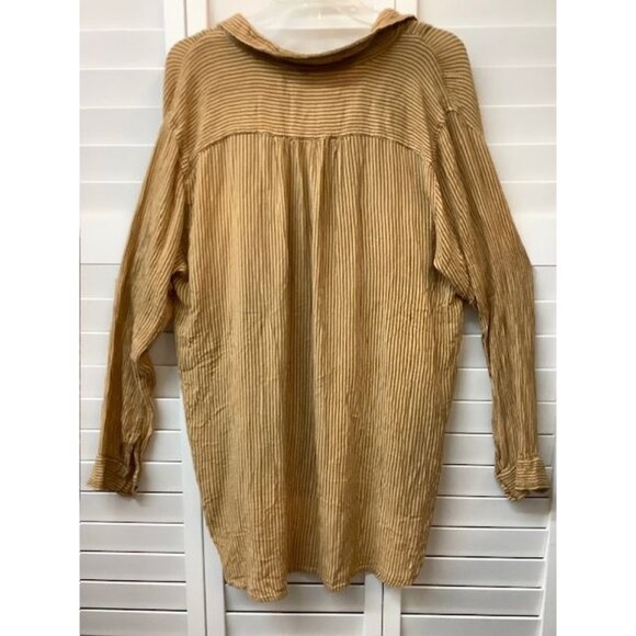 Free People FP One Tan Oversized Textured Striped Button-Down Shirt M/L - Picture 2 of 3